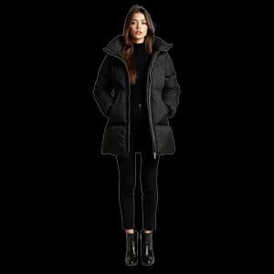 Office-ready outfit with black puffer jacket