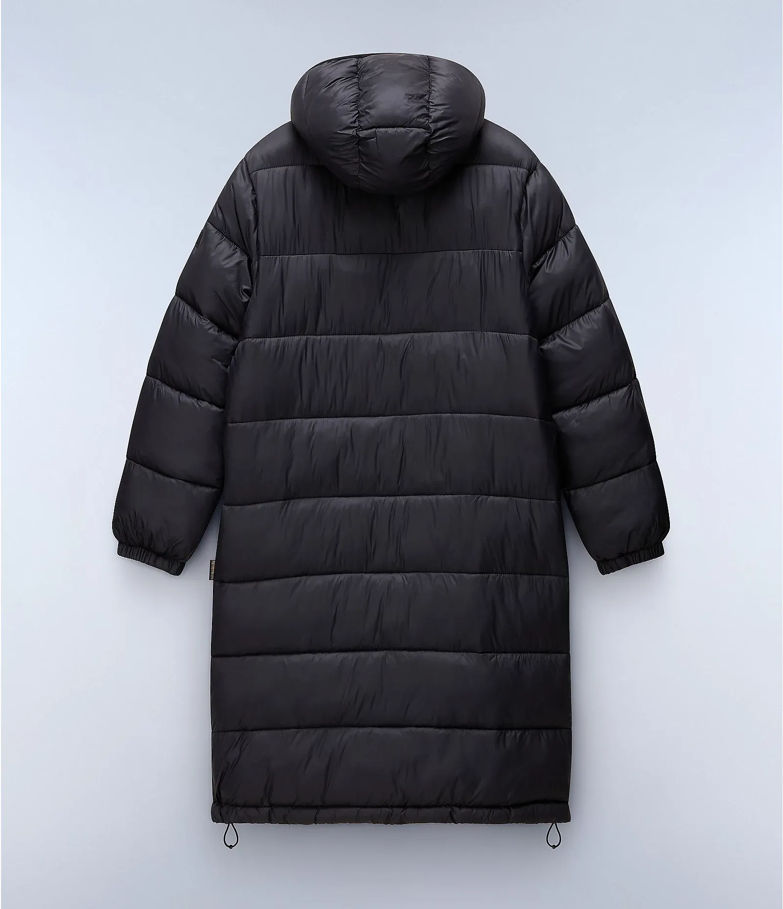Collage showcasing various black puffer styles (jacket, coat, vest)