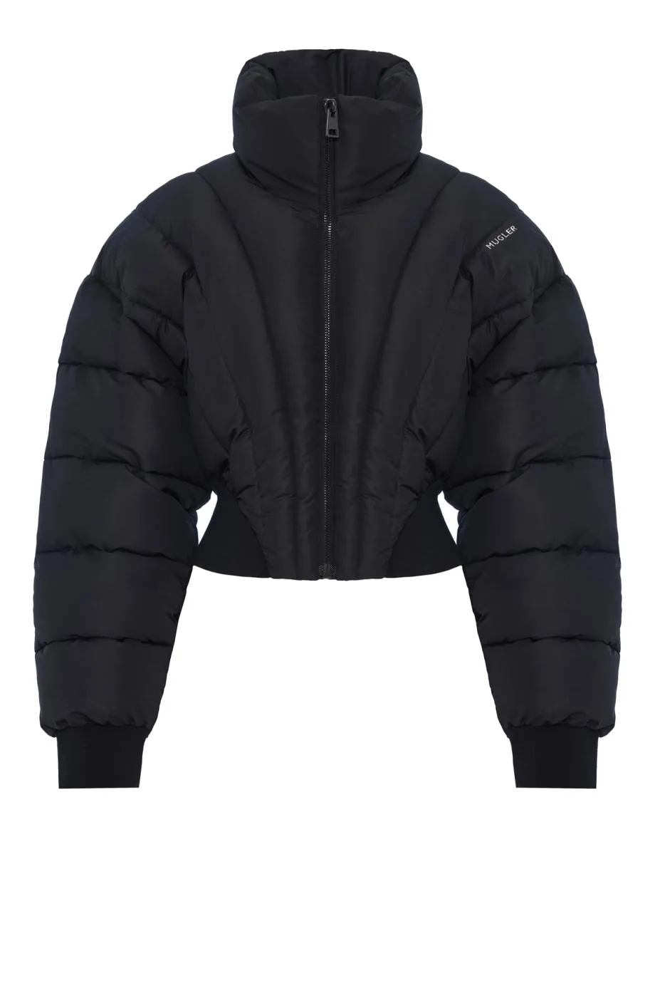 Cropped black puffer jacket style