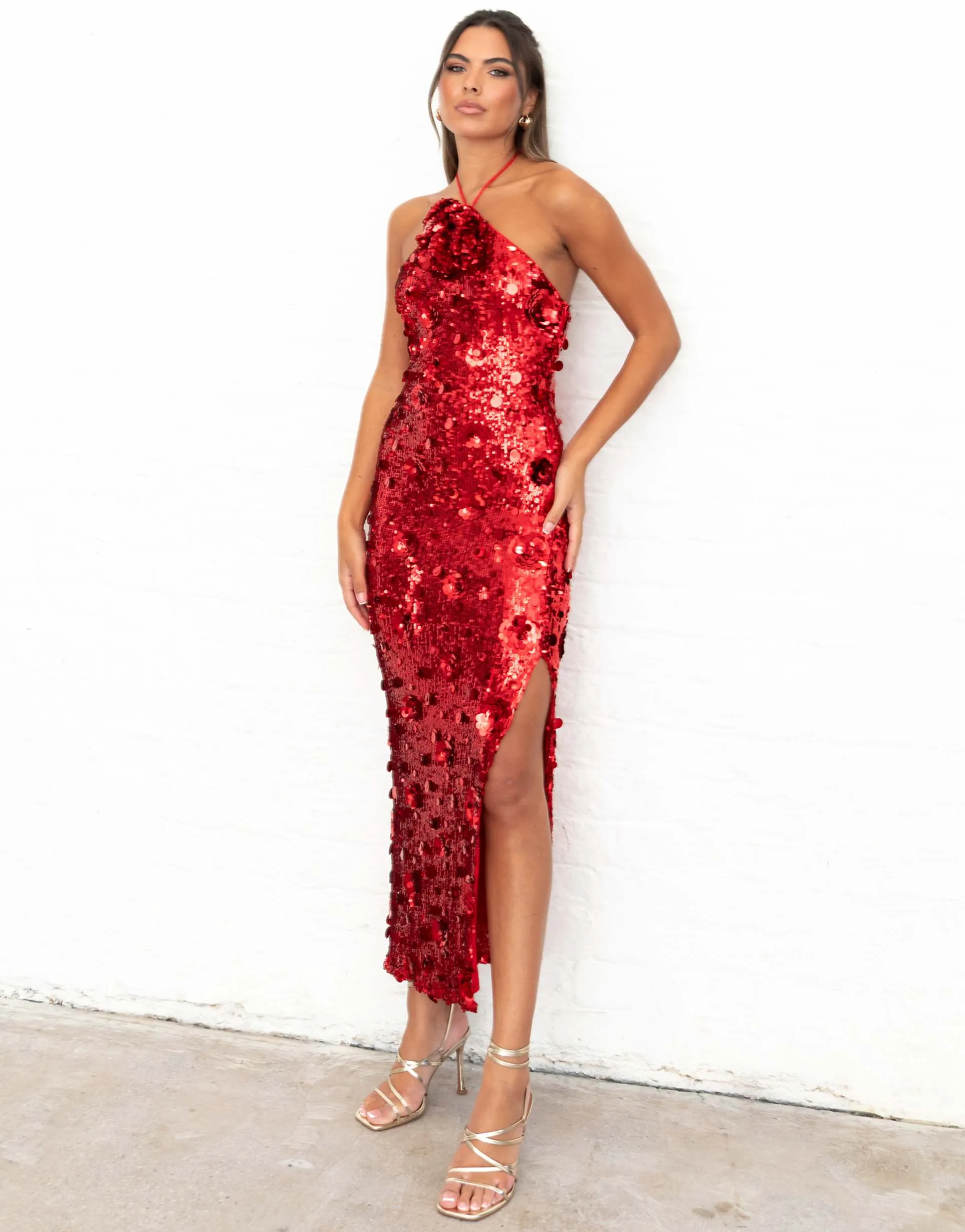 ASOS DESIGN Sequin Maxi Dress in Red