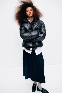 H&M Hooded Faux Leather Puffer Jacket