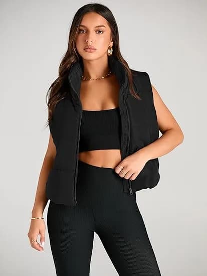 AUTOMET Puffer Vest Women Sleeveless - Black