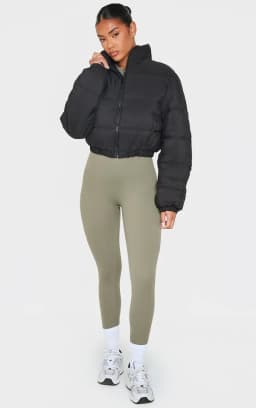 PrettyLittleThing Black Cropped Peach Skin Bubble Puffer Jacket