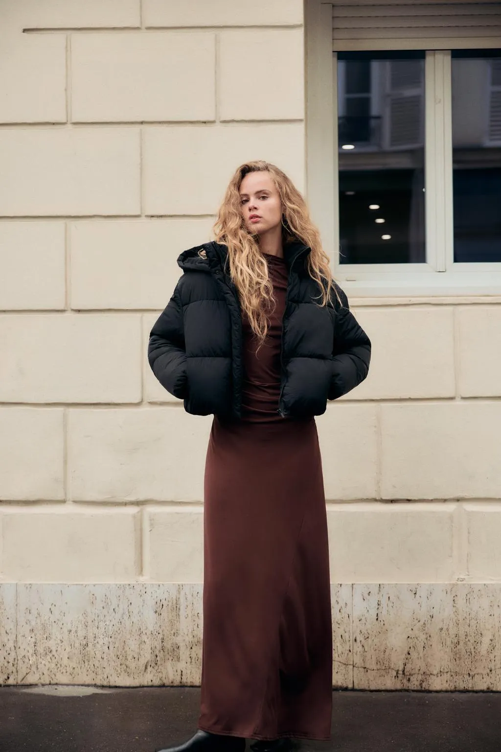 ZARA Black cropped puffer jacket