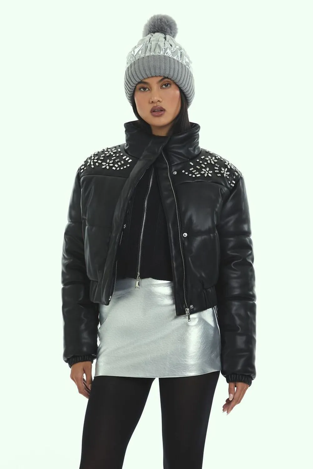 Forever 21 Faux Gem Cropped Puffer Jacket