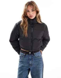 ASOS DESIGN Cropped Puffer Jacket in Black