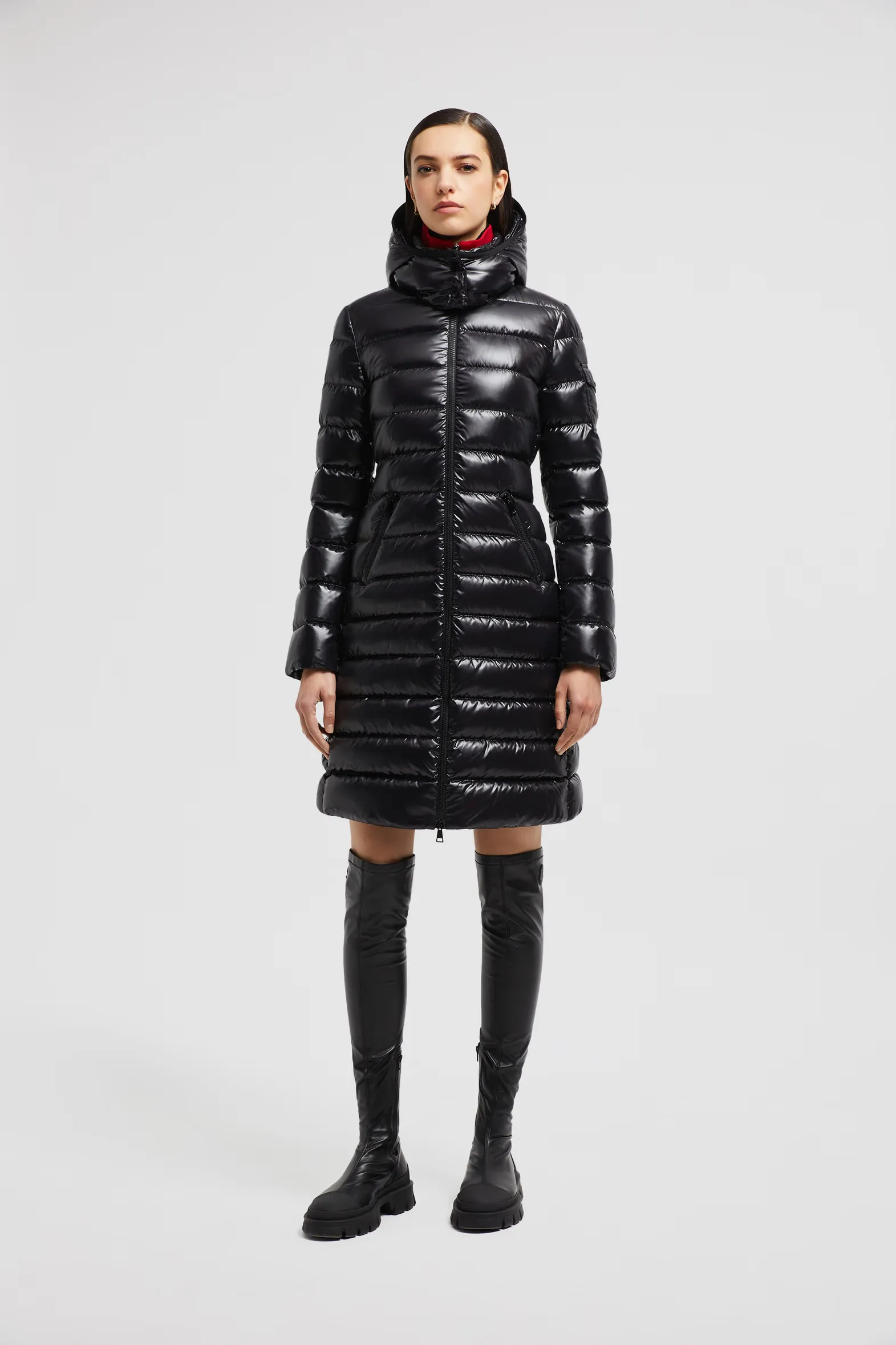 Moncler Moka Shiny Down Puffer Coat Black