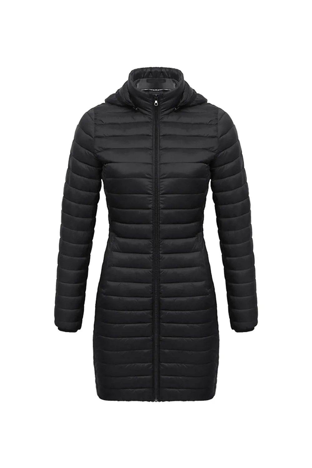 H&O Direct Mid-Length Lightweight Padded Coat with Detachable Hood