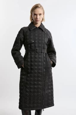 Karen Millen Faux Fur Lined Belted Longline Puffer Coat