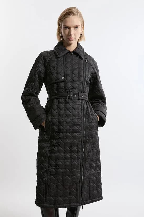 Karen Millen Faux Fur Lined Belted Longline Puffer Coat