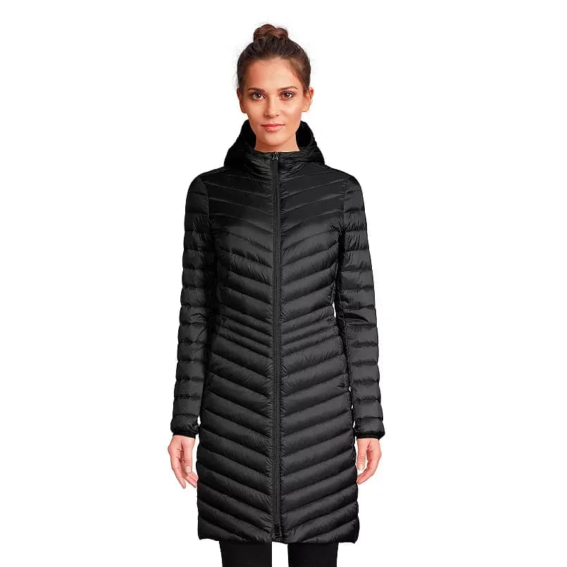 Lands' End Women's Hooded Wanderweight Ultralight Packable Long Down Coat