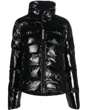 Pinko Quilted Hooded Puffer Jacket - Black (Glossy)