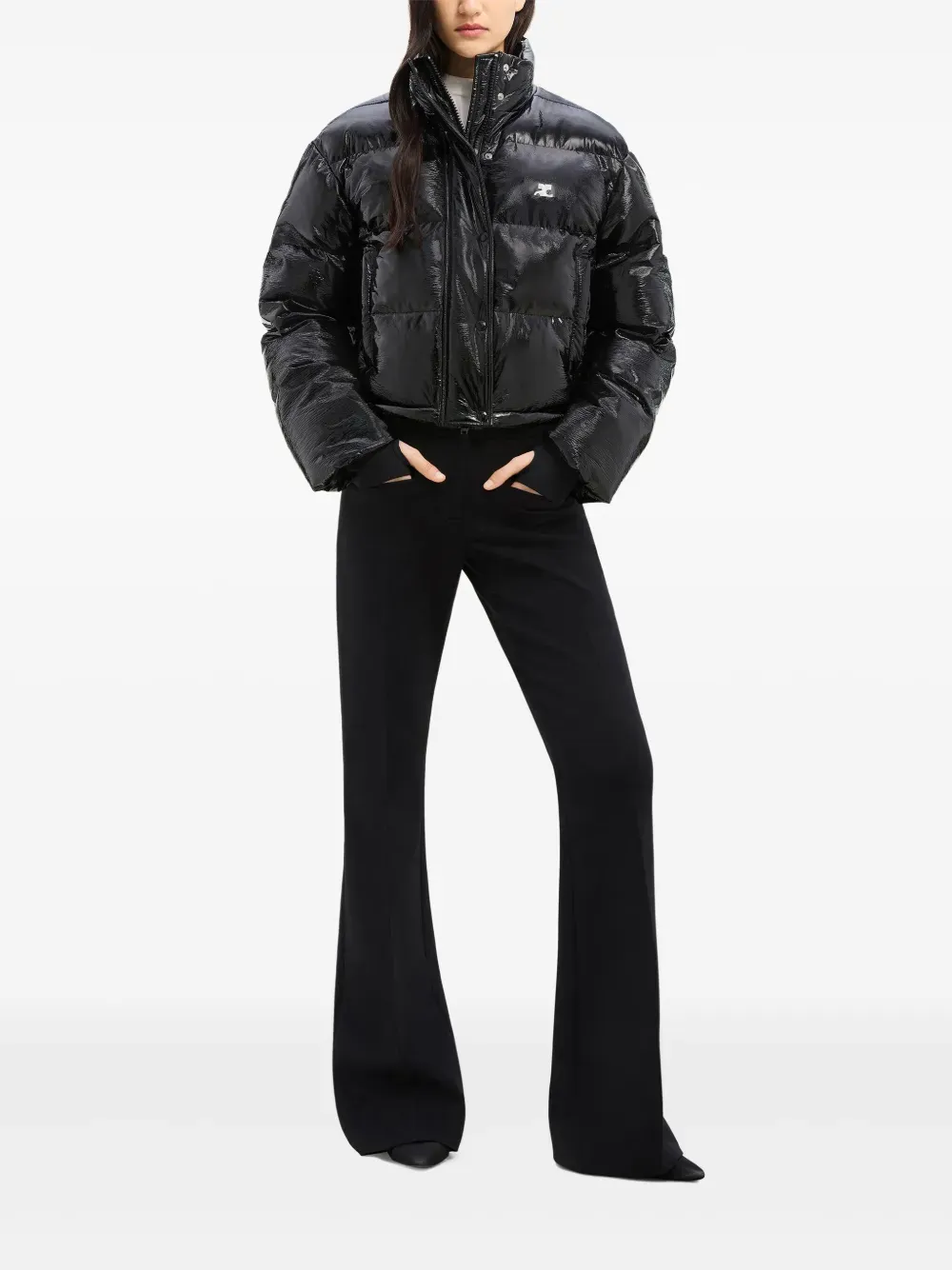 Courreges Padded Vinyl Logo Puffer Jacket - Black