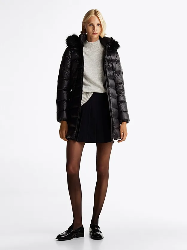 Tommy Hilfiger Down-Filled Glossy Hooded Puffer Coat | Black