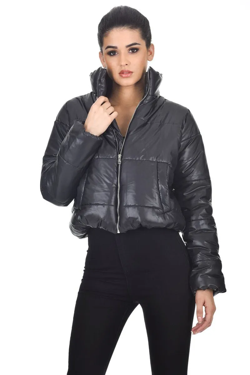 AX Paris Black Wet Look Puffer Jacket