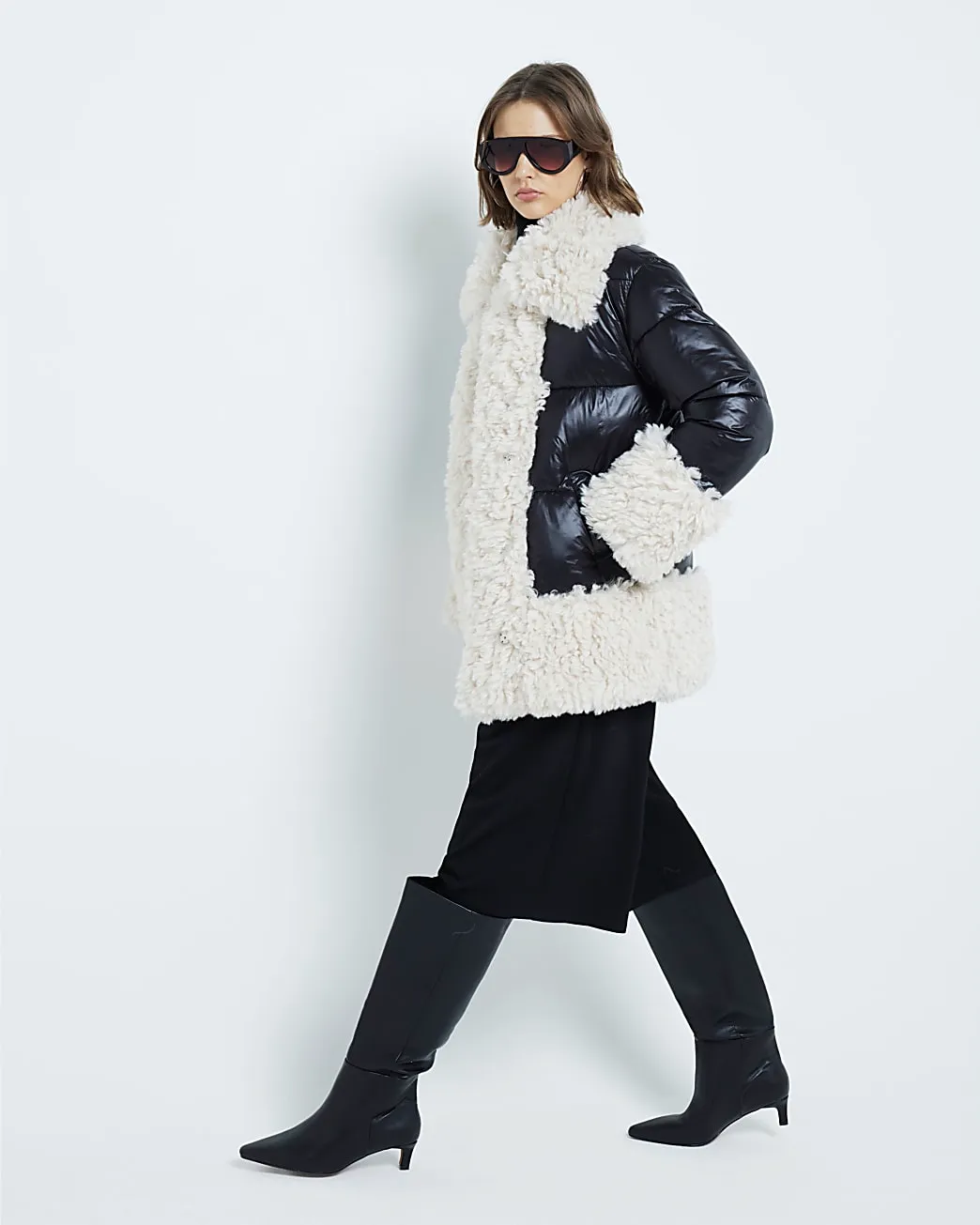 River Island Black Borg Vinyl Puffer Jacket